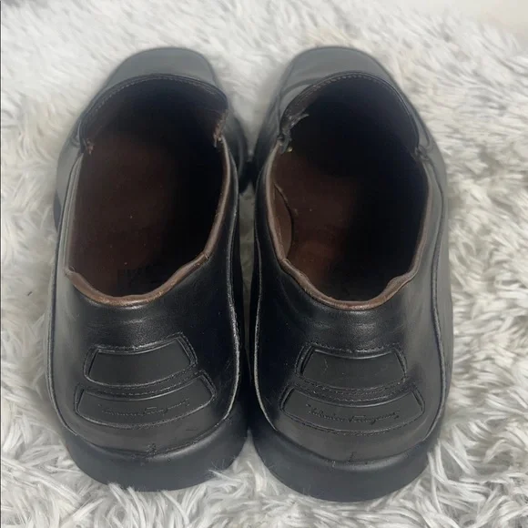 Salvatore Ferragamo Black Leather Slip-On Loafers